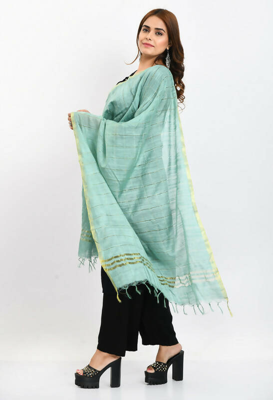 Pista Green Cotton Zari Box Pattern Dupatta for Ethnic Wear