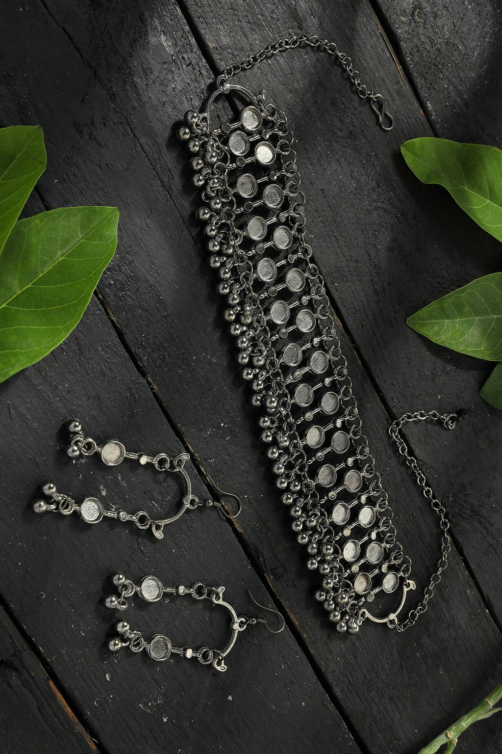 Black-plated brass statement choker necklace for women