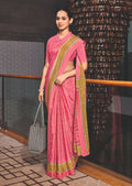 Joban Fashion Pink Crepe Silk with Traditional Print Saree