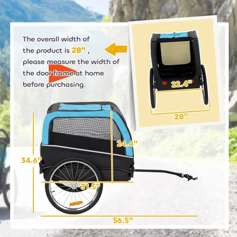 Dog Bike Trailer, Pet Cart Bicycle Carrier with 20" Air Tires, Quick-Release Wheels, Reflectors, Flag