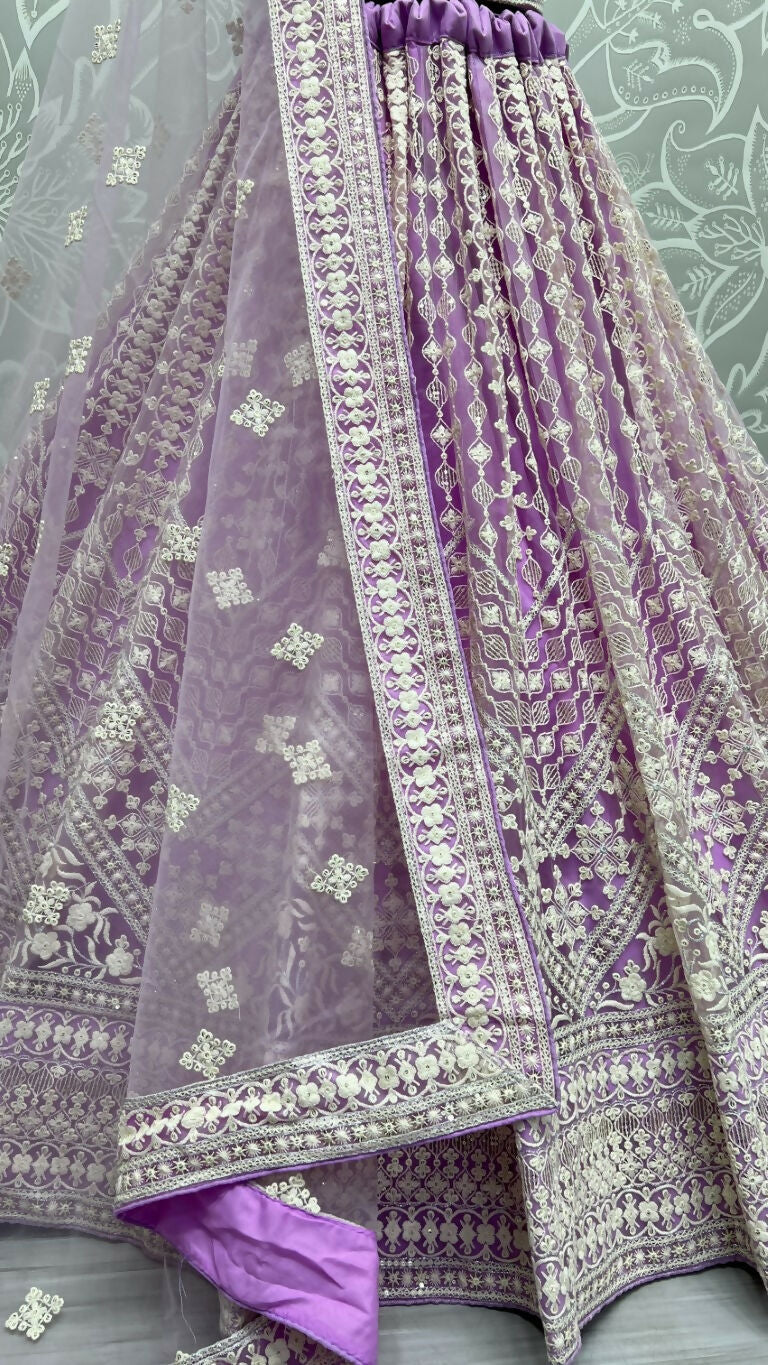 Mauve Net Wedding Lehenga Choli with Sequins and Embroidery