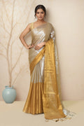 Elegant Joban Fashion Light Beige Tissue Saree featuring a subtle sheen and lightweight drape.