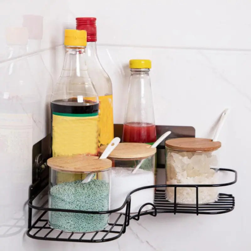 Triangular Wall-Mounted Storage Shelf with Hanging Basket