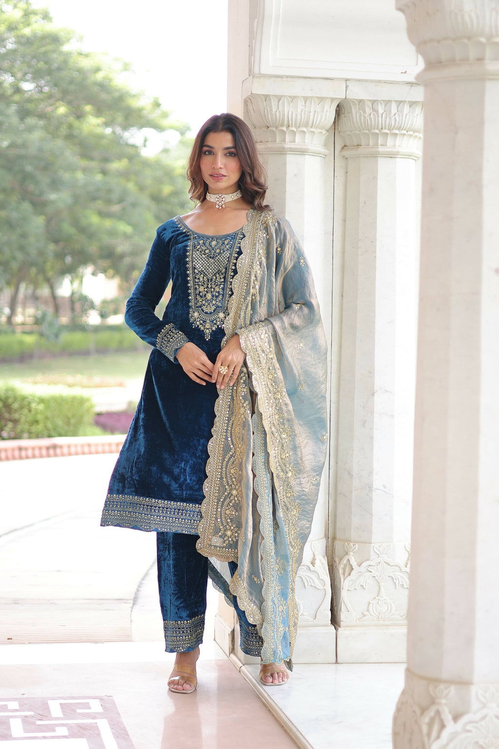 Joban Fashion Blue Readymade Kurta Set With Sequence embroidery Work