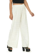 Off white rayon cotton palazzo pants with traditional Chikankari embroidery