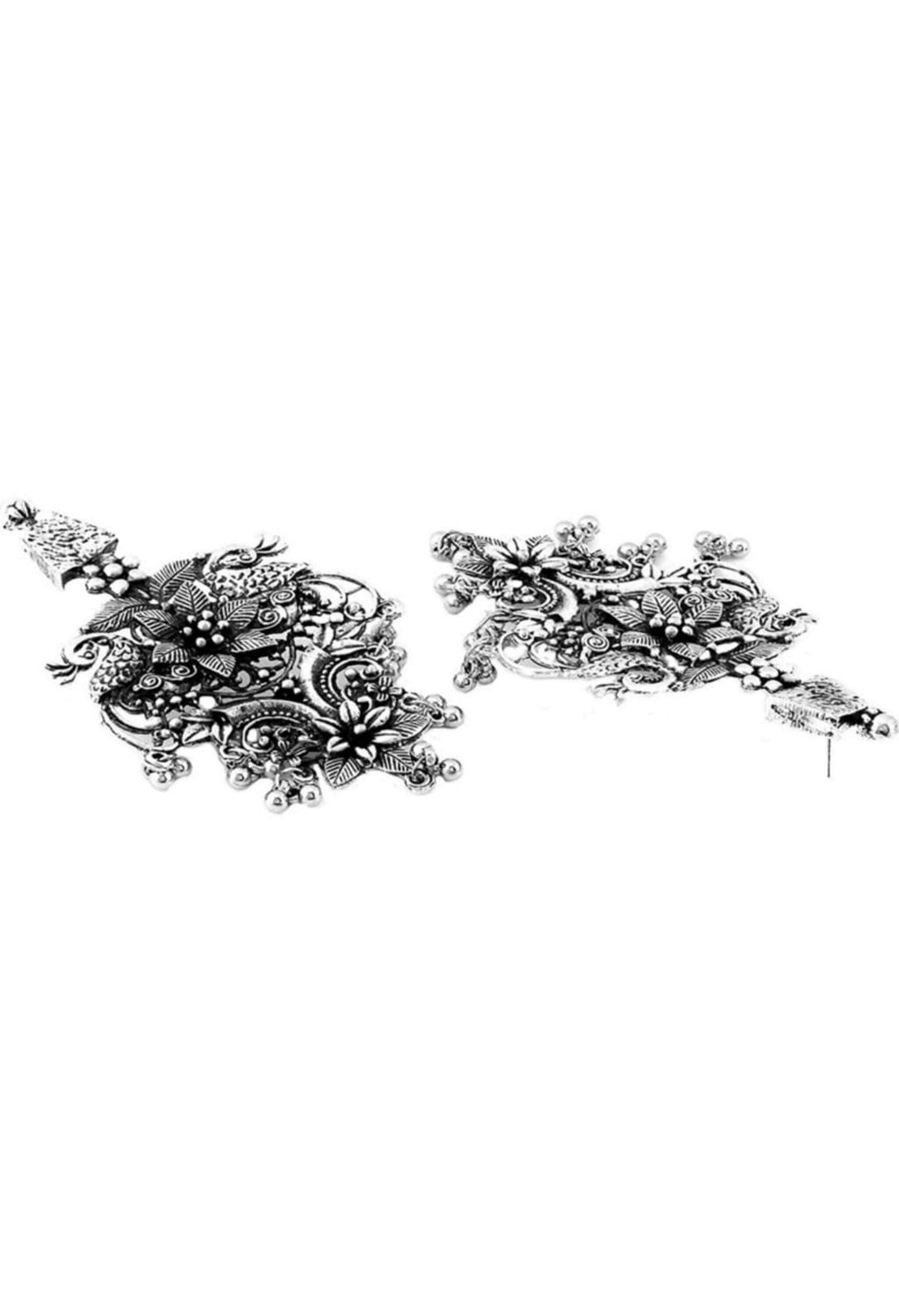 Silver-Plated Peacock Drop Earrings Oxidised Statement Jewelry