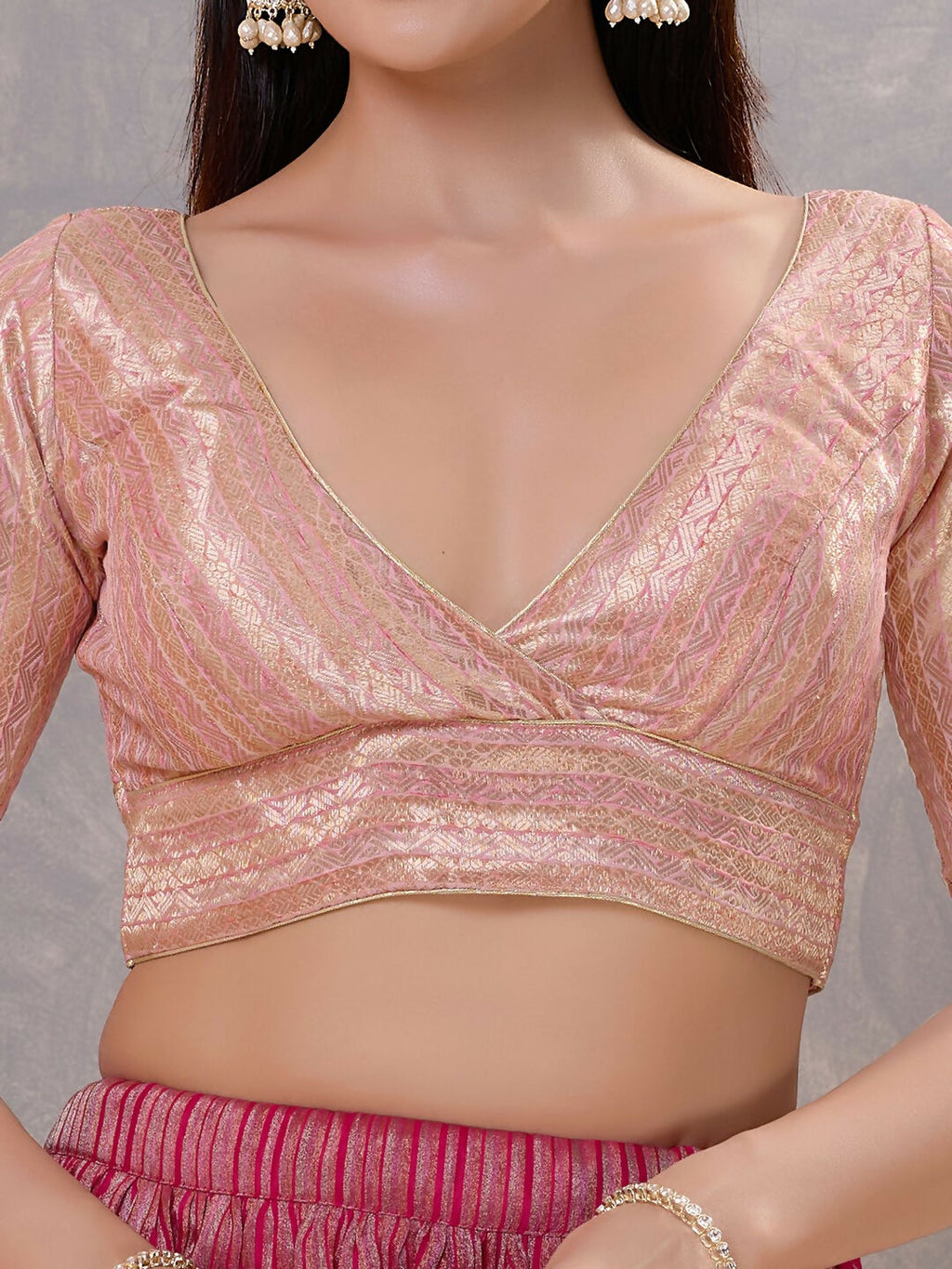 Women's Light-Pink Jacquard Stitched Blouse