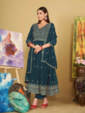 Rama blue georgette embroidered floor-length Anarkali kurta set with matching dupatta