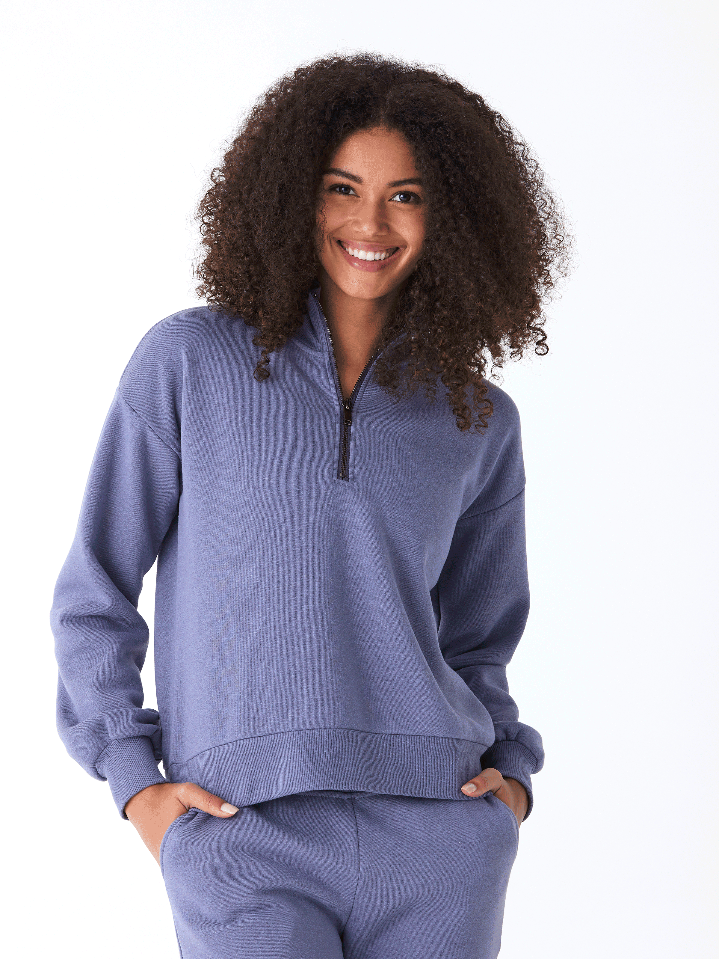 Constance Women's Triblend Fleece Half Zip Pullover in Blue