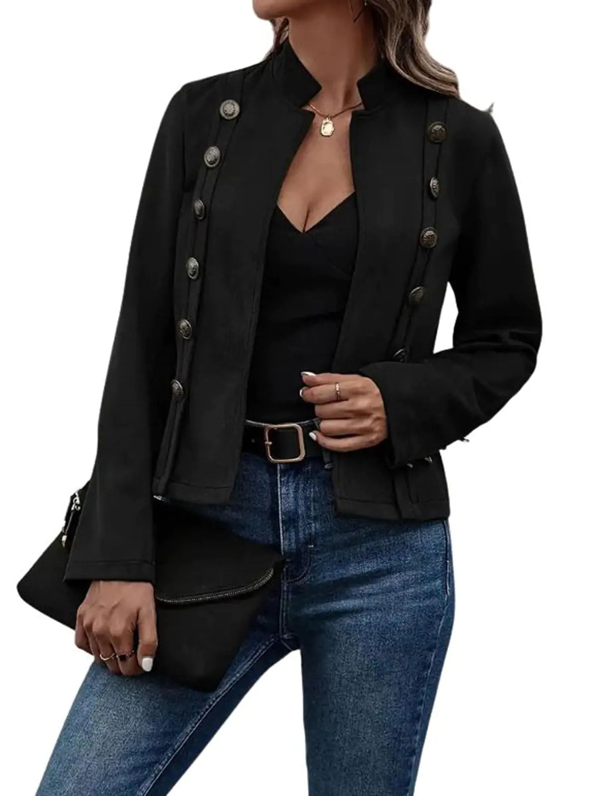 utcoco Womens Faux Suede Leather Jacket Casual Long Sleeve Blazer Jacket Coat 2024 Fall Outfits (Small Black)