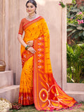 A beautiful vibrant yellow Pochampally silk saree with matching blouse fabric