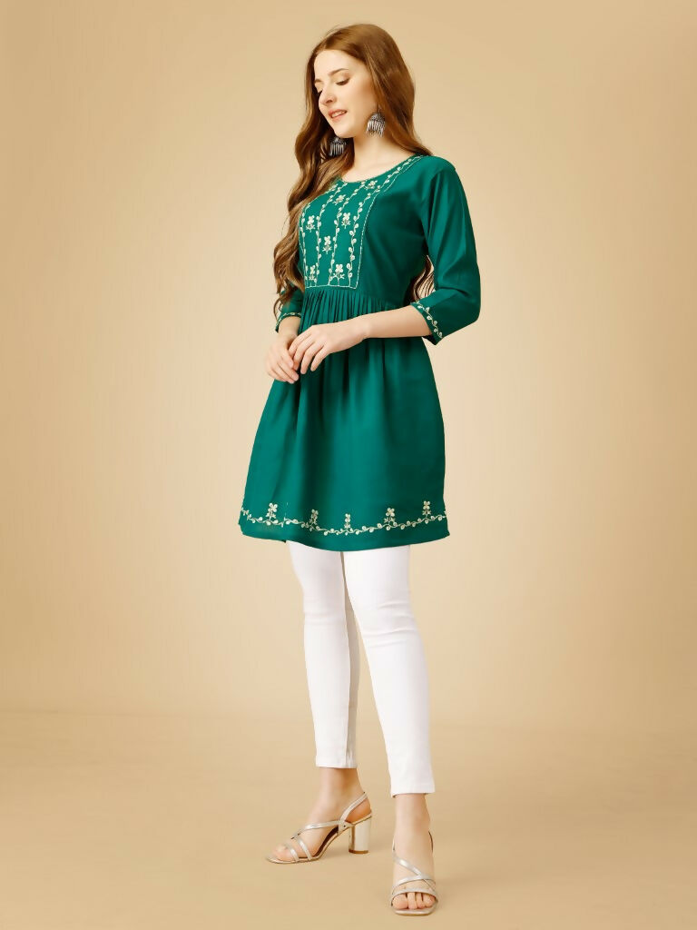 Women's Rama Viscose Rayon Embroidered Casual Ethnic Fusion Top