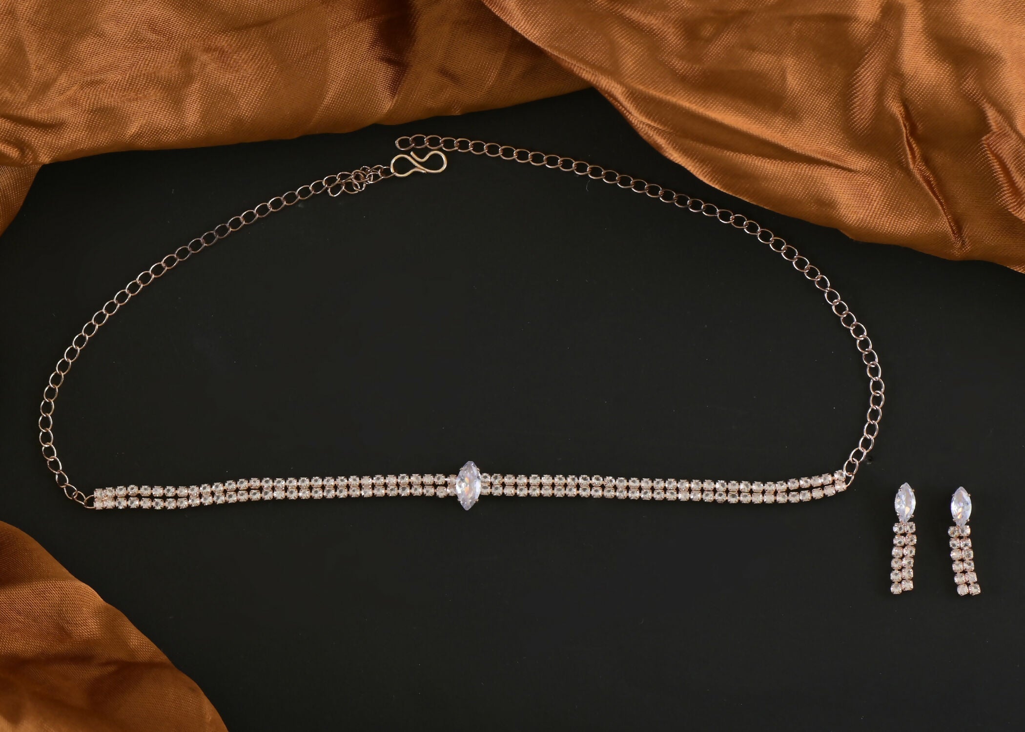 Golden White Jadau Kundan and Pearl necklace set with matching earrings for traditional wear