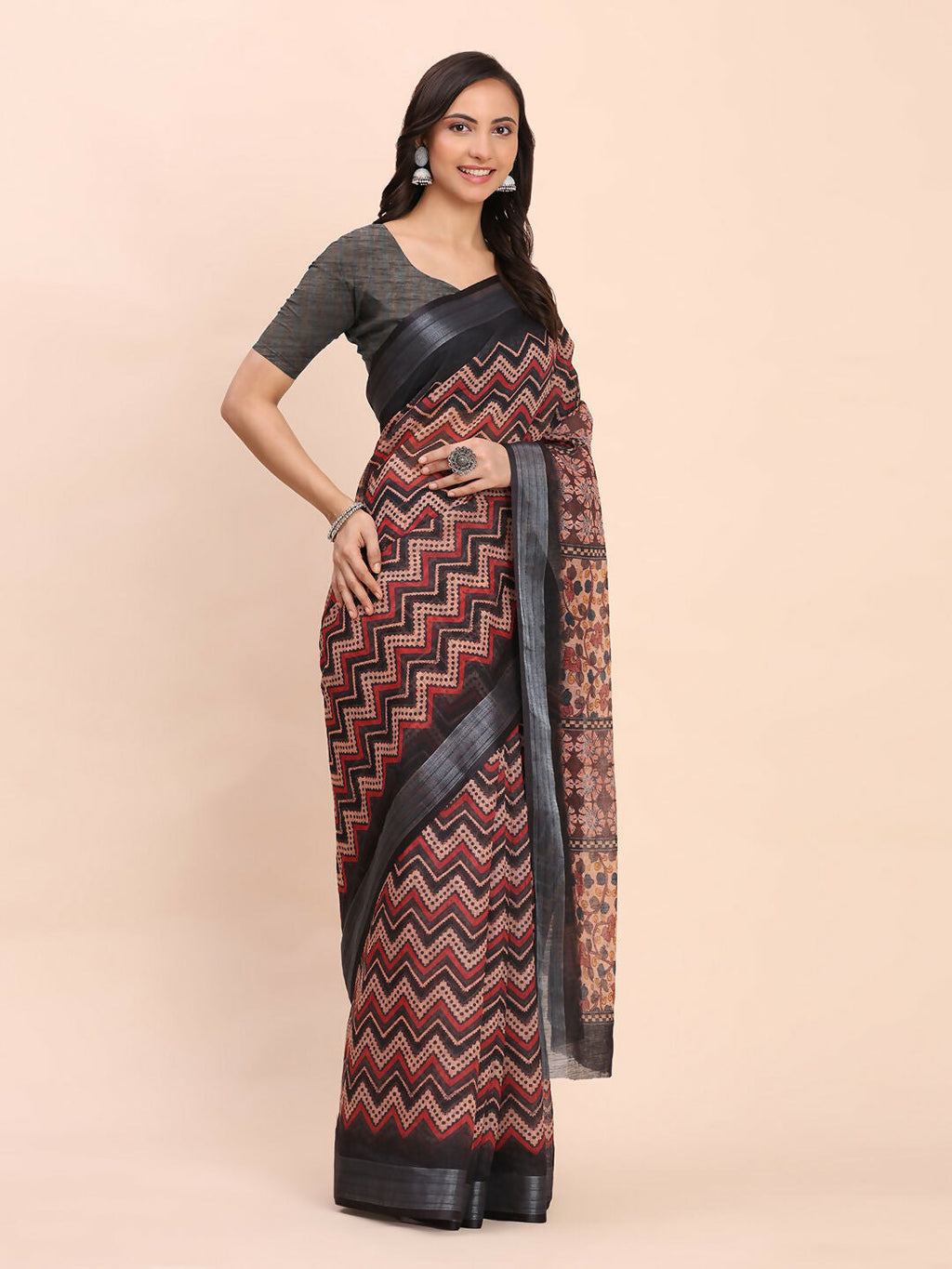 Black Linen Cotton Saree with Matching Blouse Piece