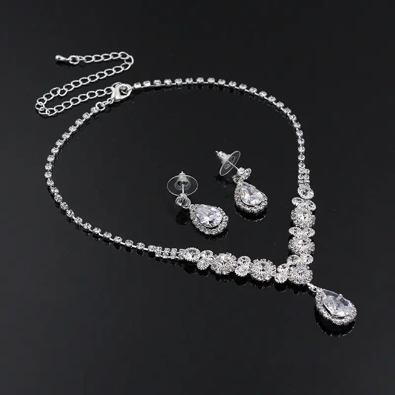 Luxury Zirconia Waterdrop Necklace and Earrings Set