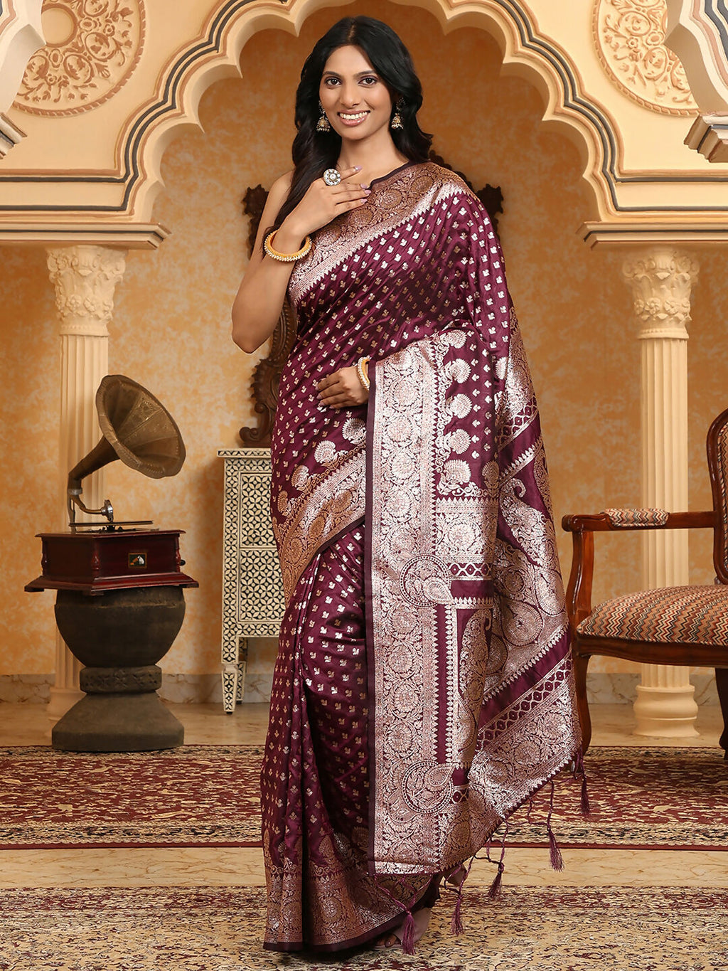 Royal Purple Banarasi Silk saree with a luxurious and regal texture