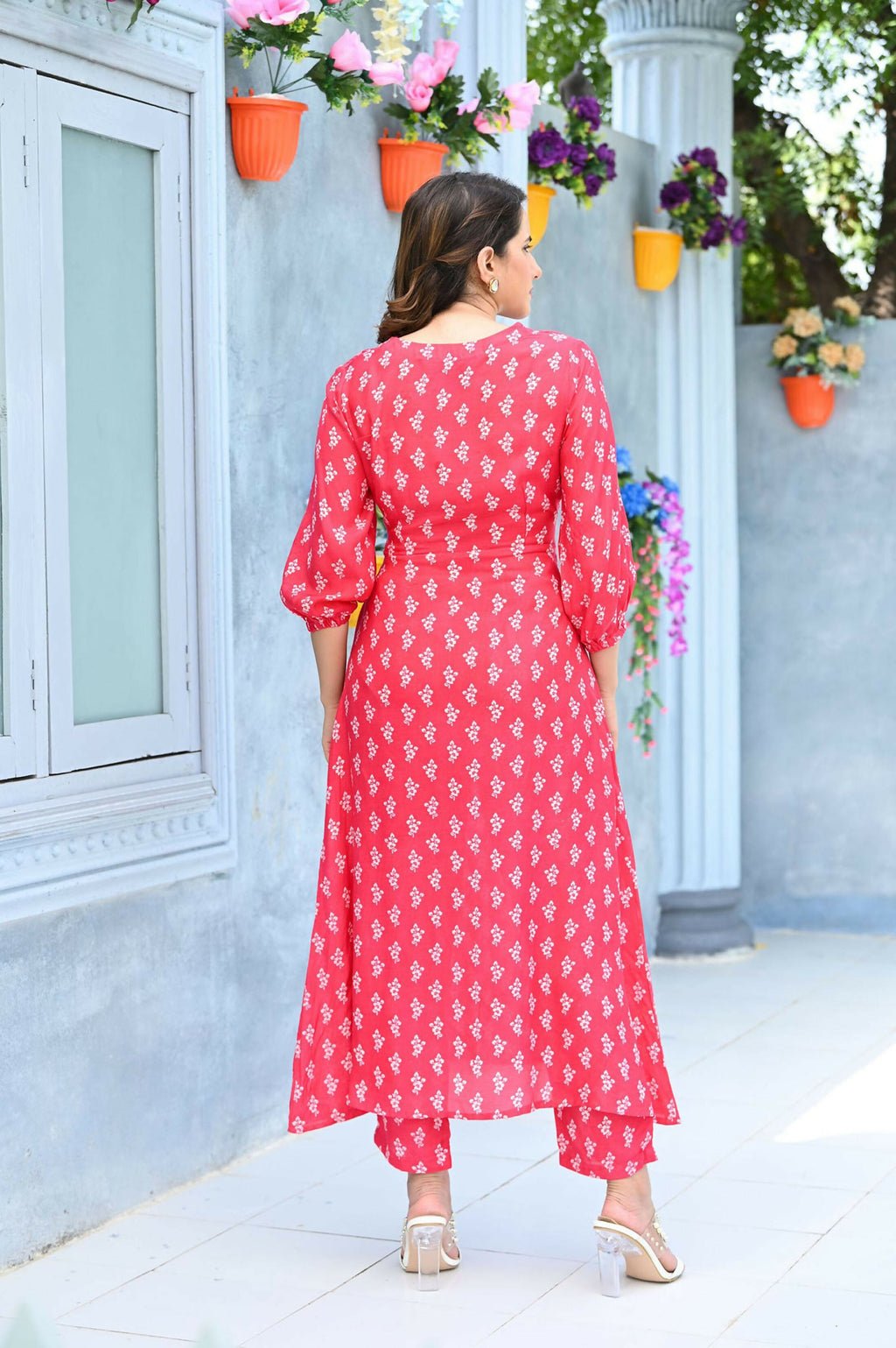 Women's Pink Muslin A-Line Kurta Pant Set with Digital Print
