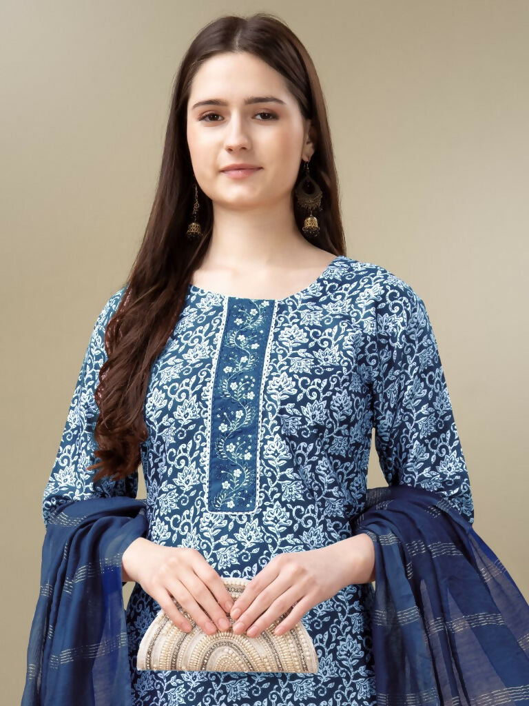 Women's Light Blue Rayon Kurta Set with Embroidery & Sequence