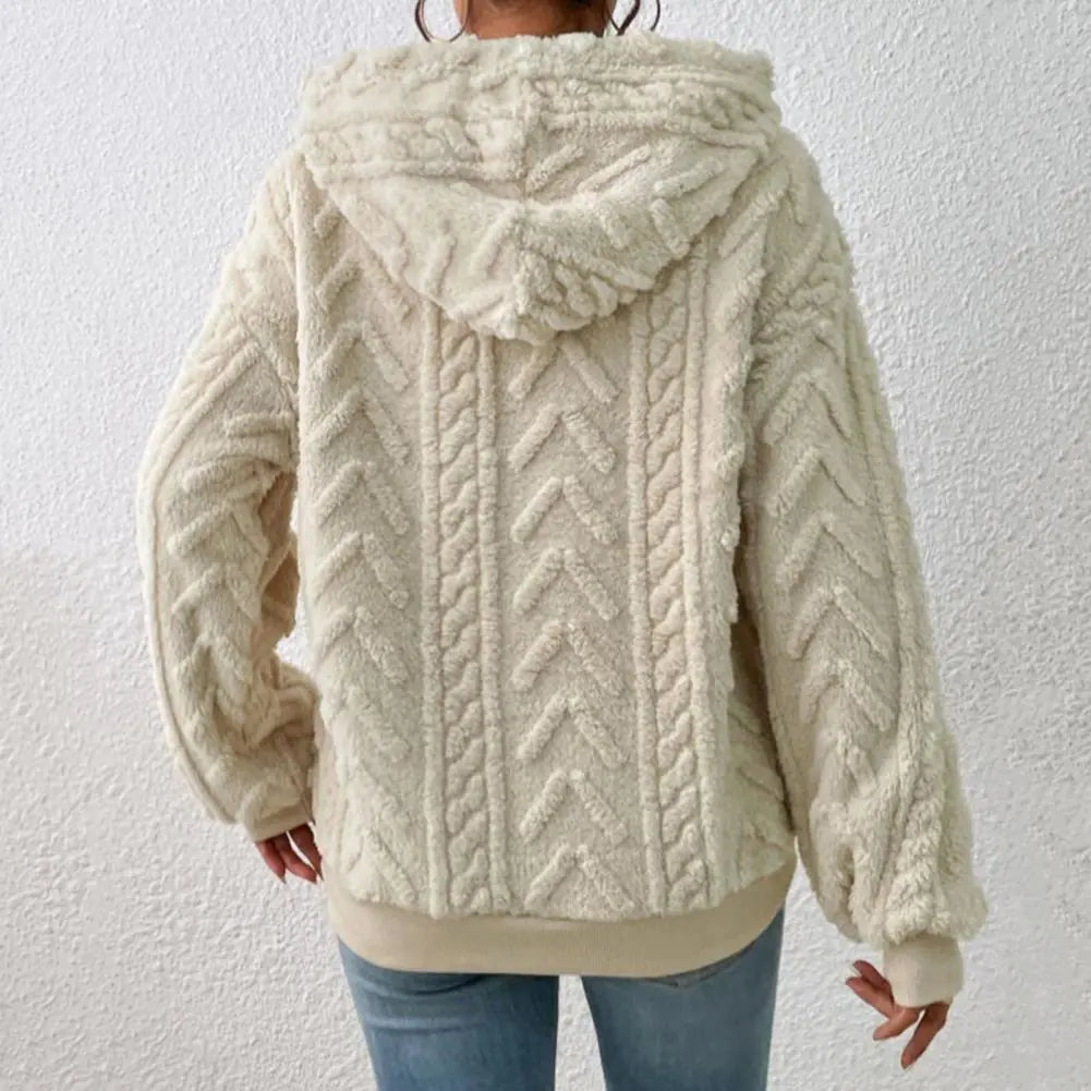 Women's Plush Textured Pullover Hoodie with Drawstring - Image 13