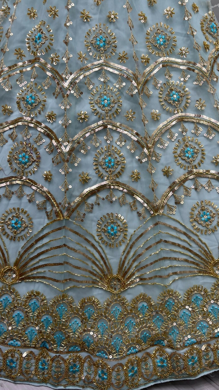 Sky Blue Bridal Net Lehenga Choli with Sequins & Handwork