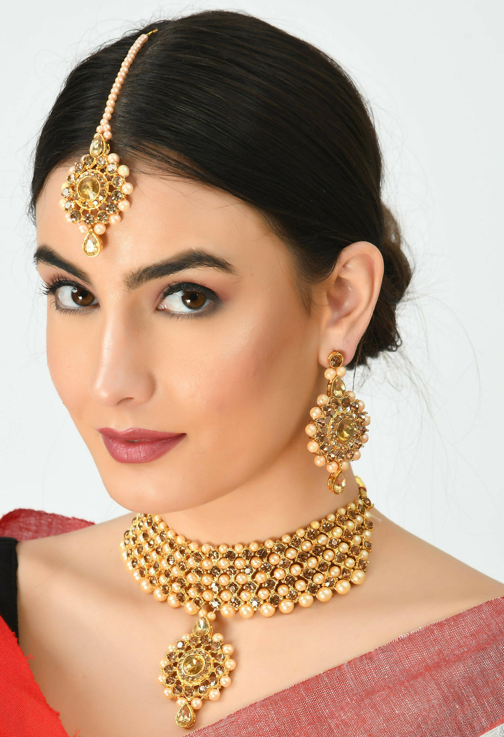 Gold-Polished Brass Kundan and Stone Choker Statement Necklace