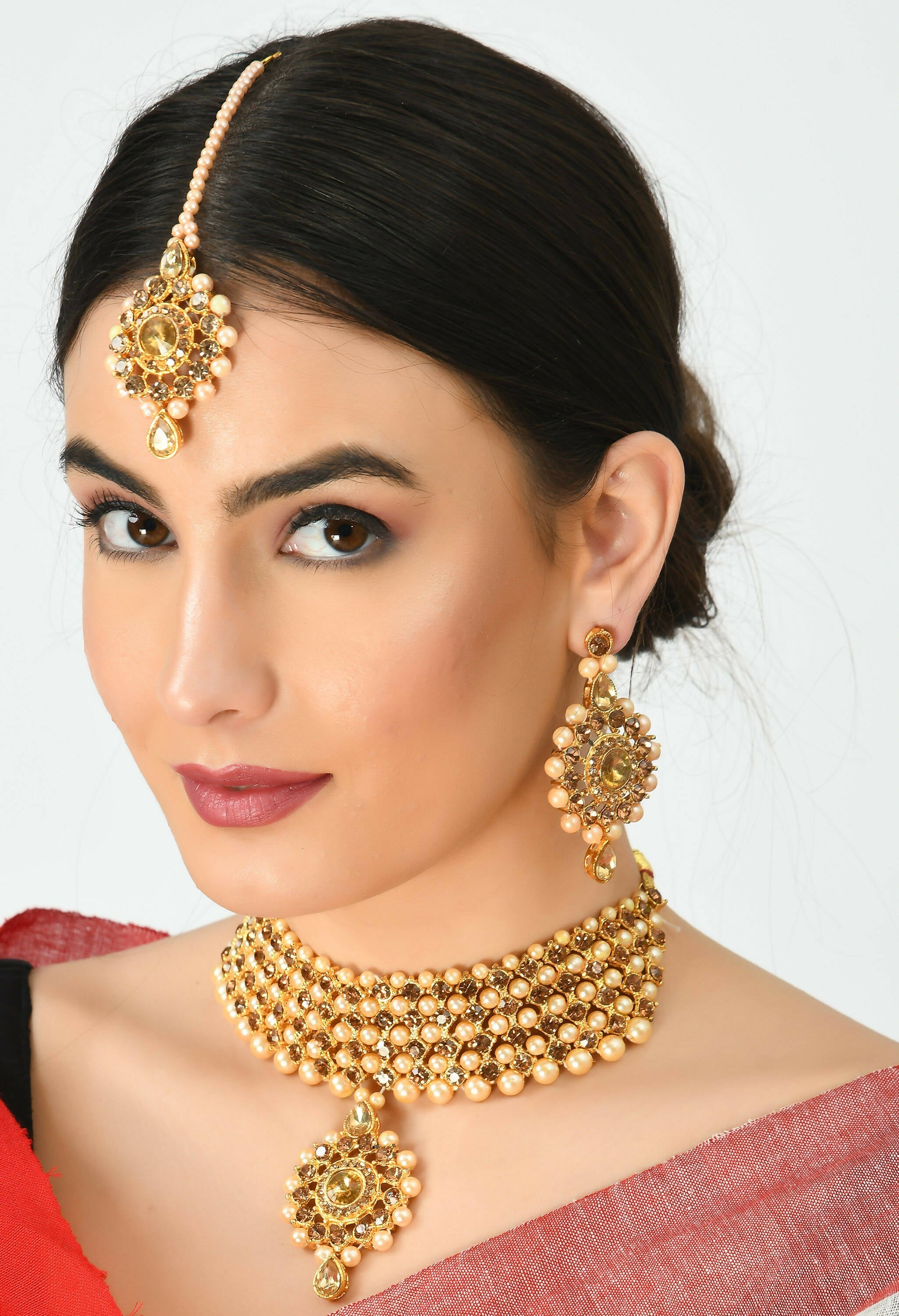 Gold-Polished Brass Kundan and Stone Choker Statement Necklace