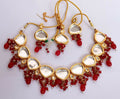 Handcrafted Red Kundan stone necklace set with gold plating and adjustable cord
