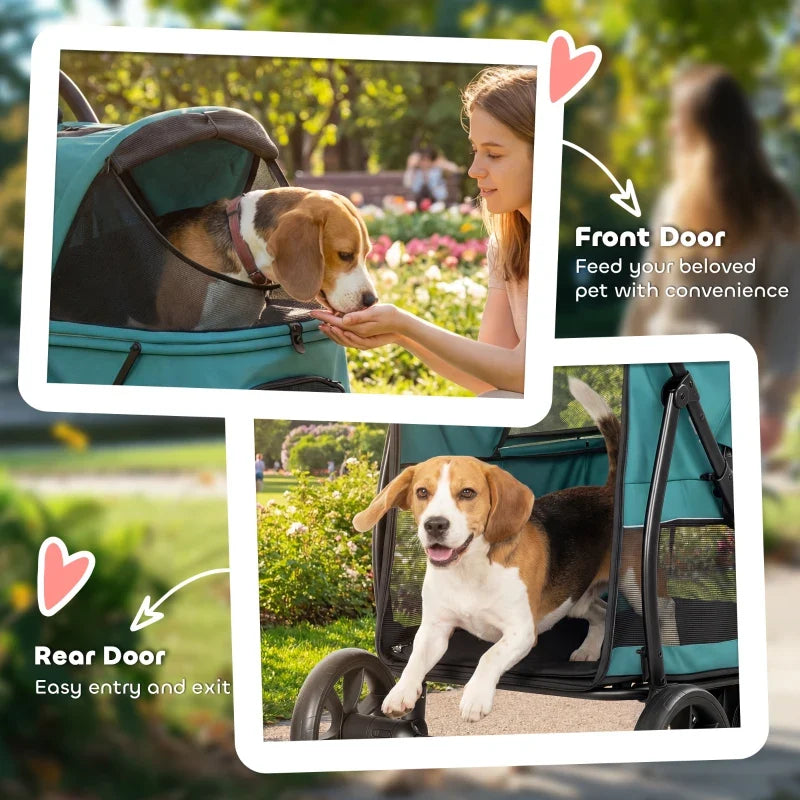 3 Wheel Pet Stroller with Easy One-Click Quick Fold, Mesh Window, Washable Cushion, for Medium Dogs