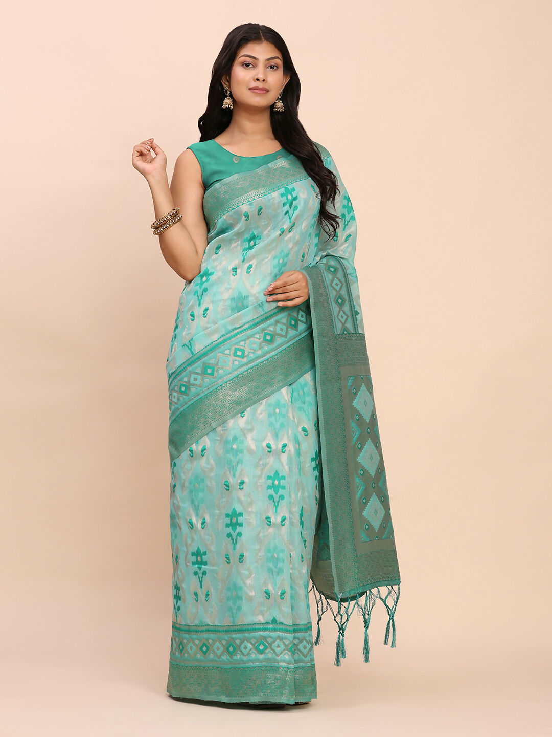 Shree Shyam Fashion Linen Cotton Sea Green Saree