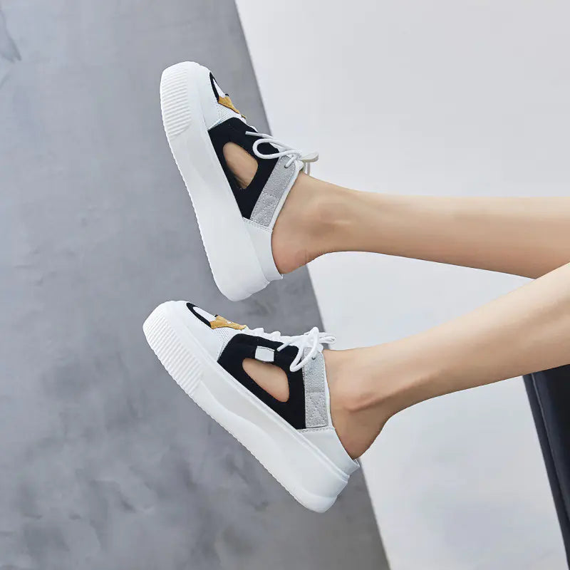 Platform Wedge Sandals with Lace-Up Design
