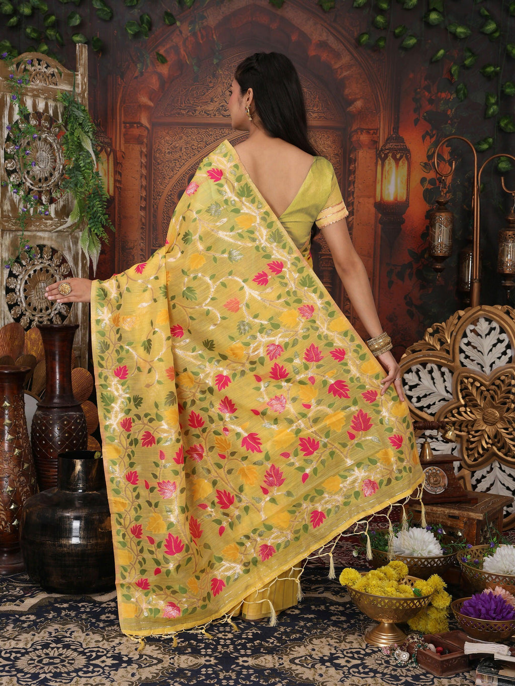 White Linen Cotton Saree with Matching Blouse Piece