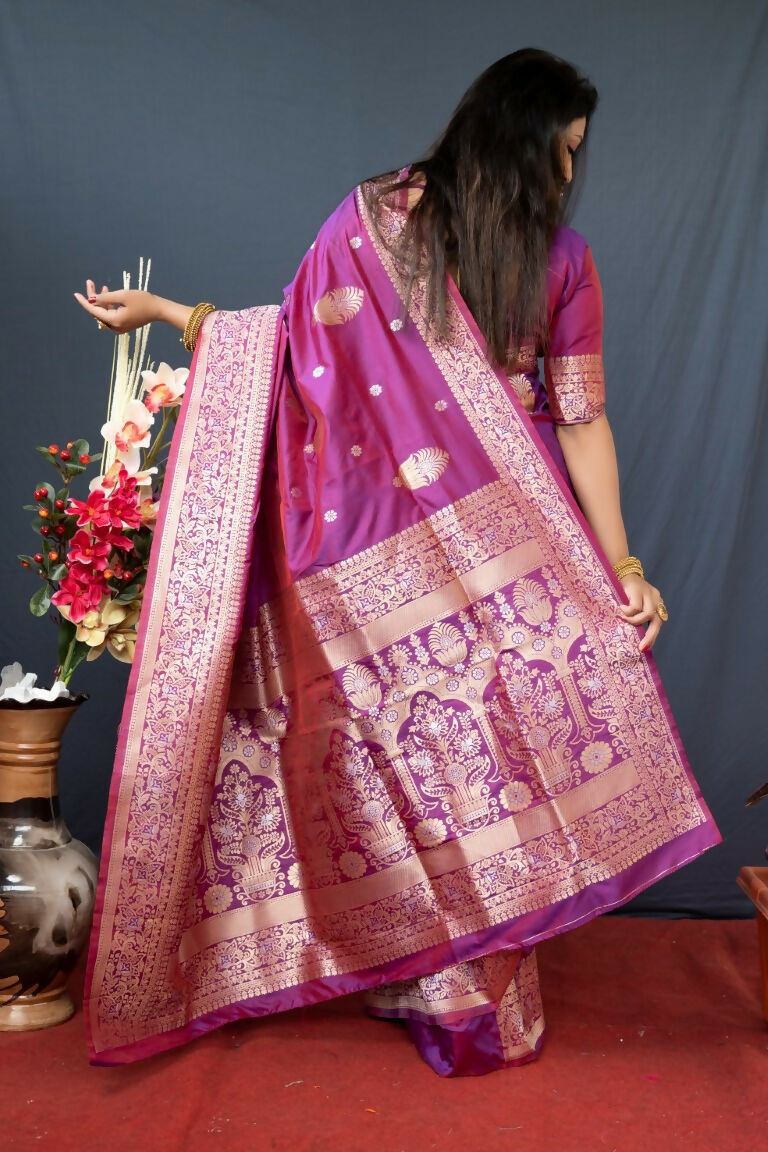 Purple Paithani Silk Zari Woven Saree with Matching Blouse Piece