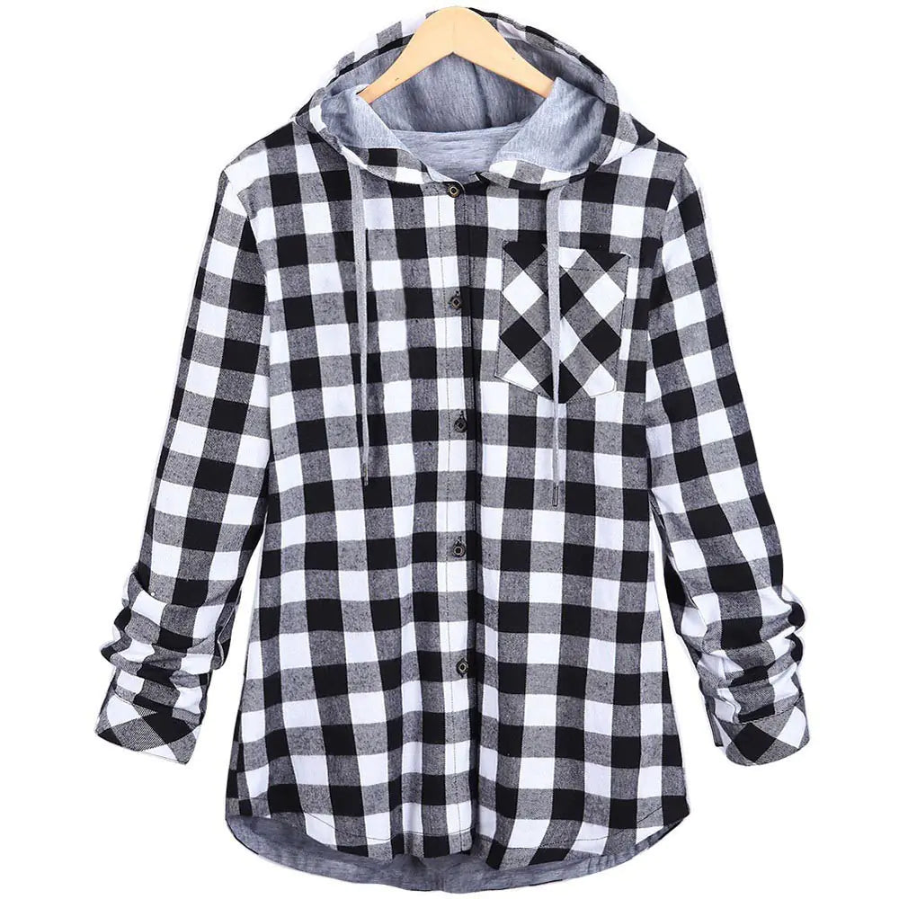 Women's Multicolor Checked Hooded Cardigan