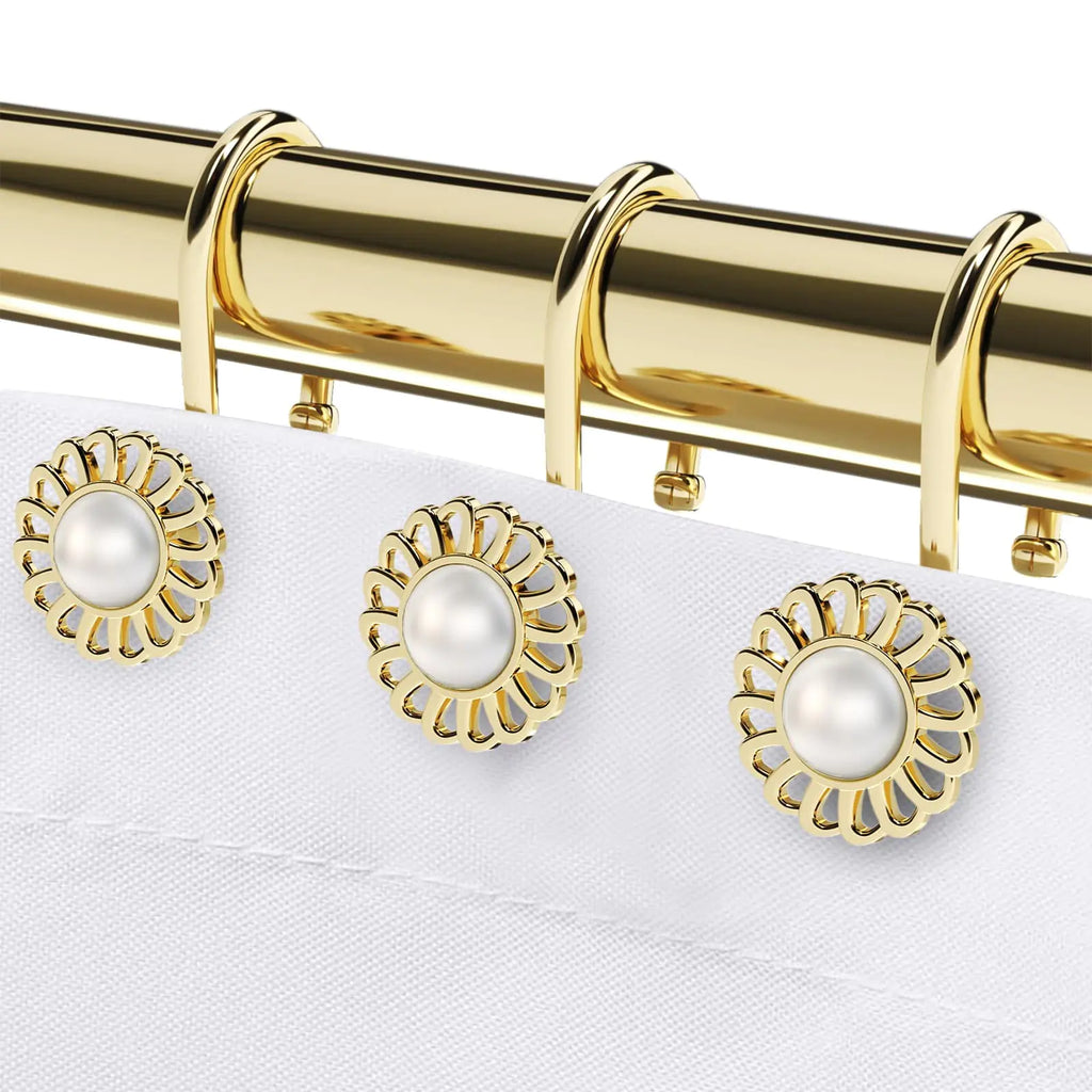 Gold Shower Curtain Hooks Rings Decorative Shower Curtain Hangers Heavy Duty Metal Shower Rings Sunflower Shower Hooks for Shower Curtain Rod and Liner Bathroom Curtain Hooks Luxury Gold iToplin