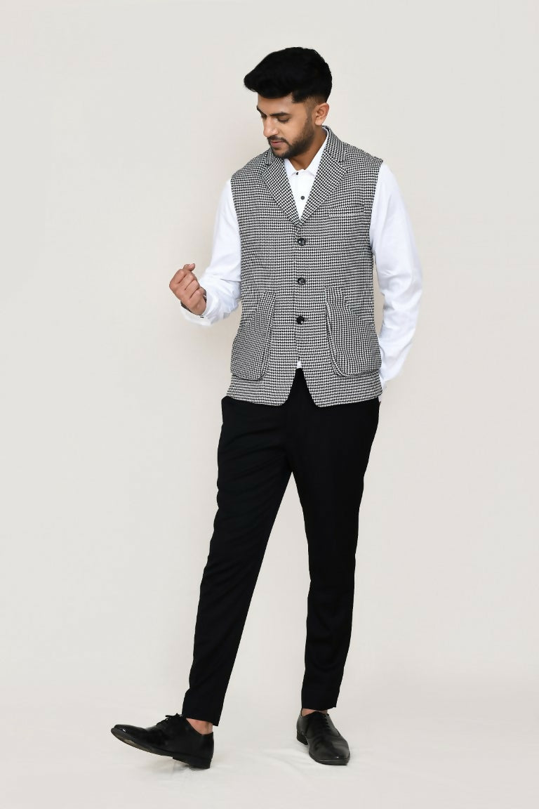 White art silk kurta set with matching jacket and straight fit trousers for men