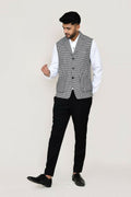 White art silk kurta set with matching jacket and straight fit trousers for men