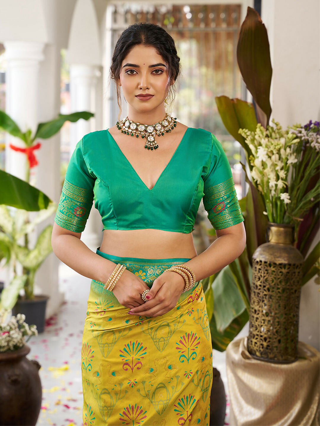Mustard Yellow Soft Silk Saree with Matching Blouse