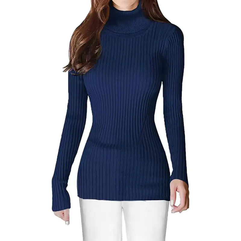 Women's High Neck Ribbed Sweater - Cozy Turtleneck