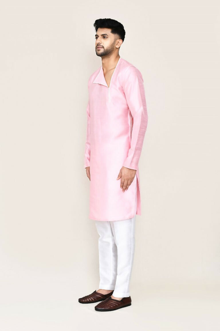 Pink Art Silk Kurta With Straight Fit Pant Set