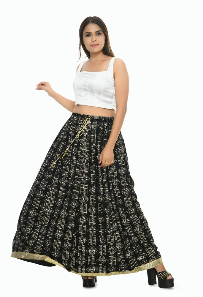 Moeza Black Printed Cotton Lehenga Lancha 40 Inch Length