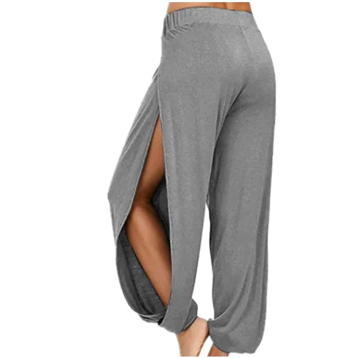 Solid Elastic Waist Side Split Beach Pants for Women - Image 31
