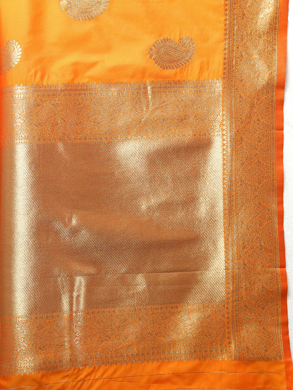 Orange Soft Silk Saree with Traditional Gold Zari Woven Design