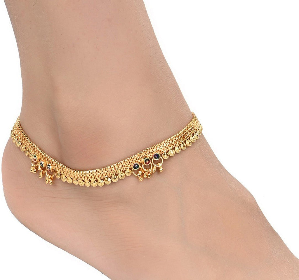 Gold-Polished Traditional Indian Anklets Ethnic Foot Chain
