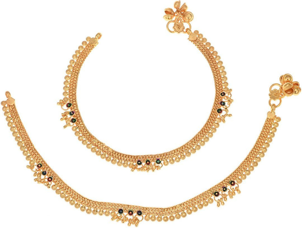 Gold-Polished Traditional Indian Anklets Ethnic Foot Chain