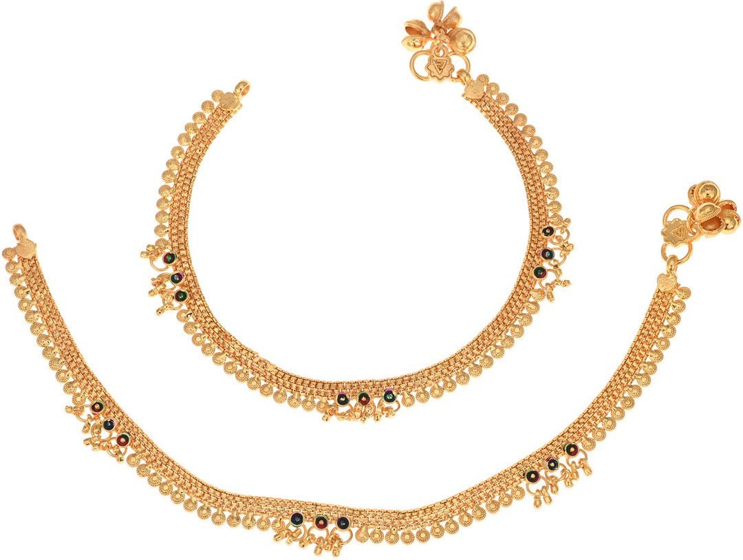 Gold-Polished Traditional Indian Anklets Ethnic Foot Chain