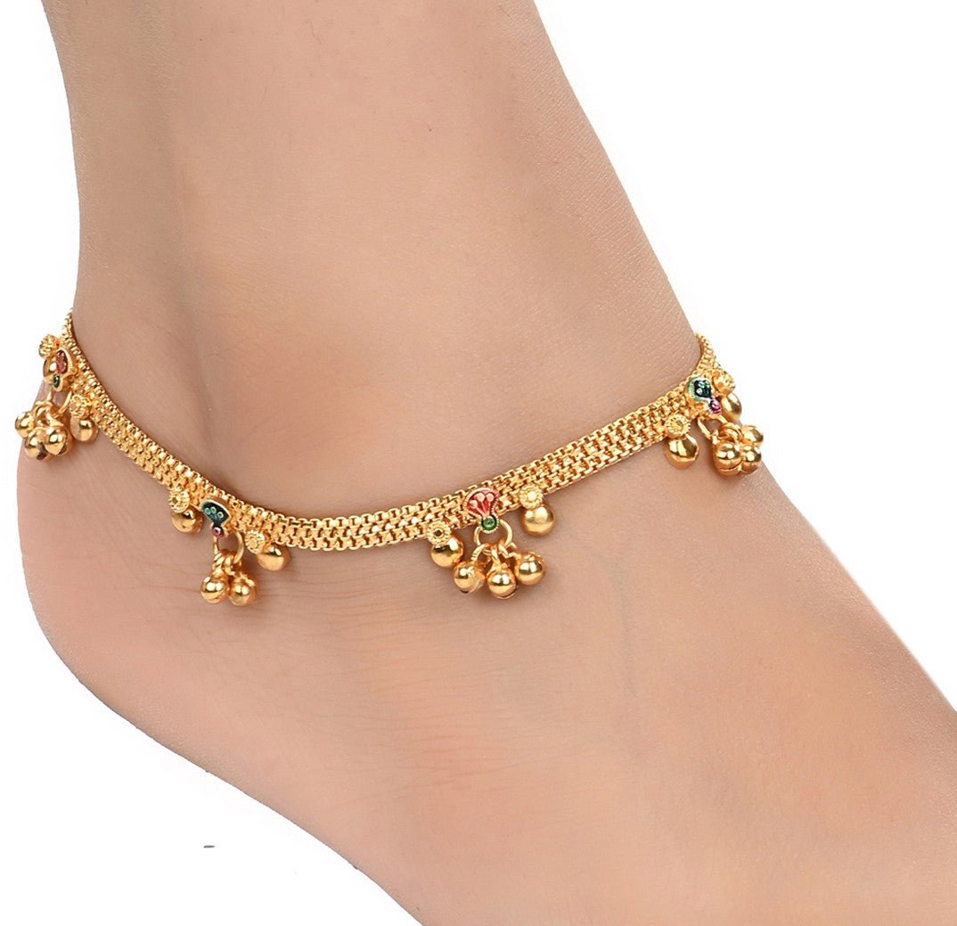Gold-Polished Traditional Indian Payal Ethnic Fashion Anklet