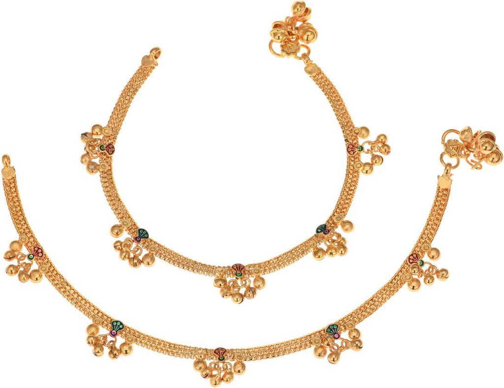 Gold-Polished Traditional Indian Payal Ethnic Fashion Anklet