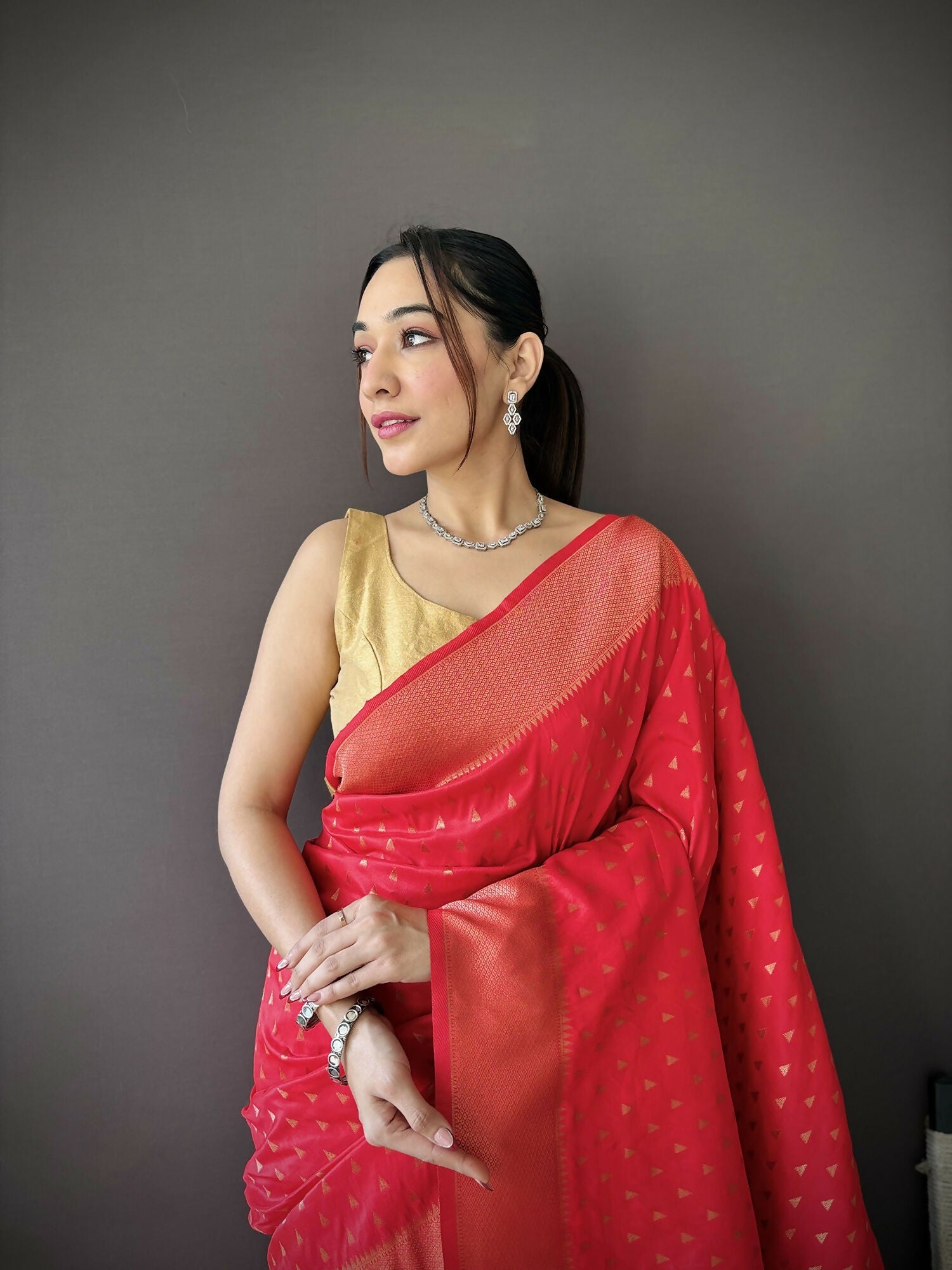 Red Jacquard Butti Soft Lichi Silk Paithani Saree