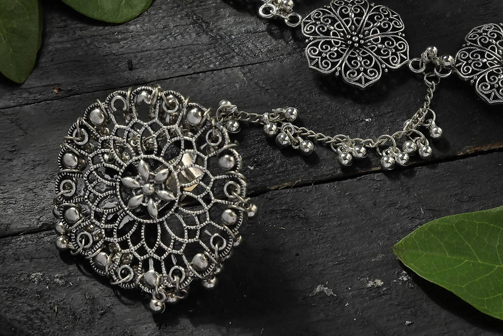 Silver-Plated Floral Oxidised Bracelet for Women