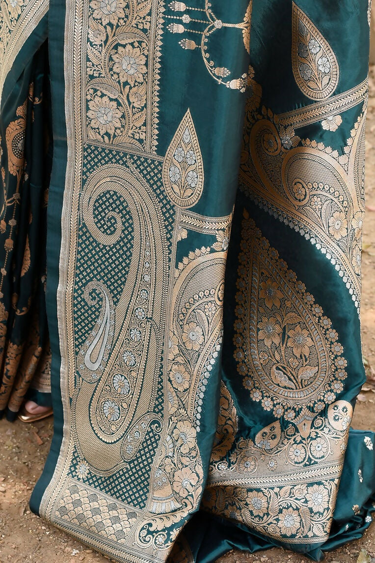 Green Banarasi Soft Silk Handloom Saree